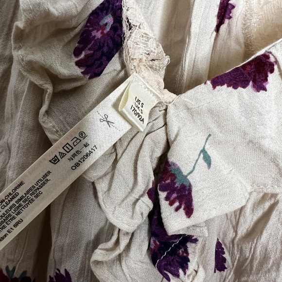 Free People Floral Poppy Printed Bodysuit Ruffle lace Cream Size S Pink - Picture 10 of 14